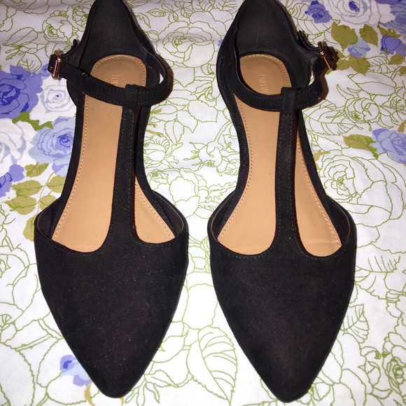 black faux suede pointed buckle flats Mary Jane - Picture 2 of 3